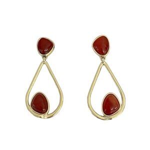 Red Crystal Dangle Drop Post Pierced Fashion Earrings Gold Tone